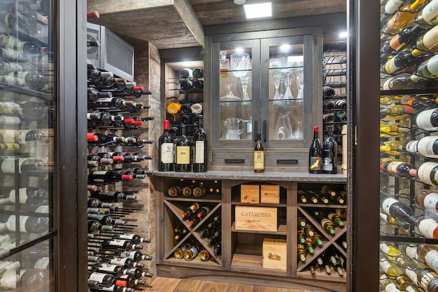 wine room with wood-type flooring