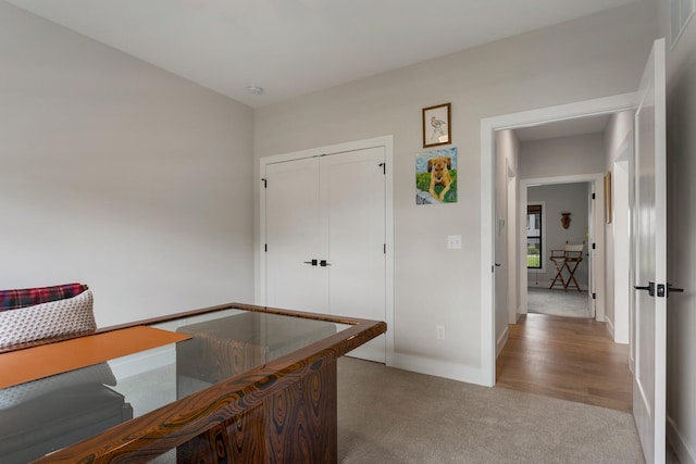 office space with hardwood / wood-style flooring