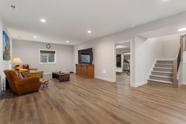 living room with hardwood / wood-style floors