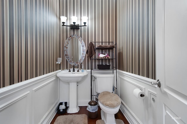 bathroom with hardwood / wood-style floors and toilet