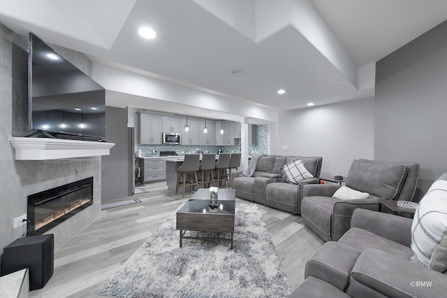 living room featuring light wood-type flooring