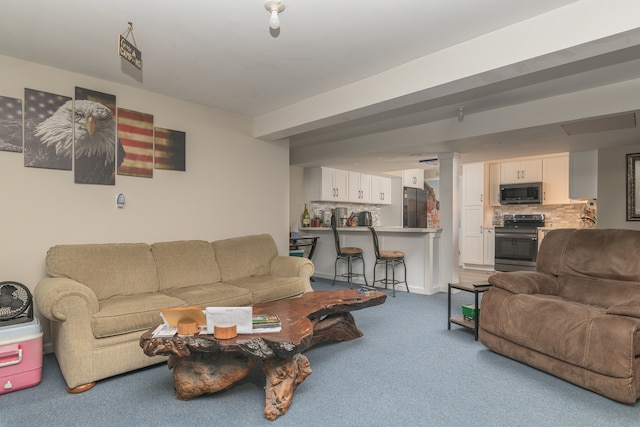 living room featuring carpet