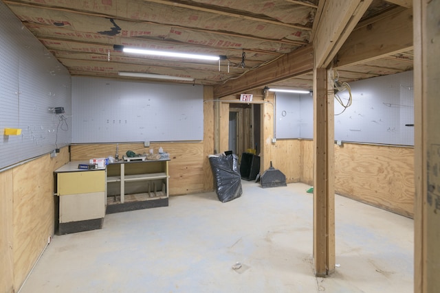 basement featuring a workshop area