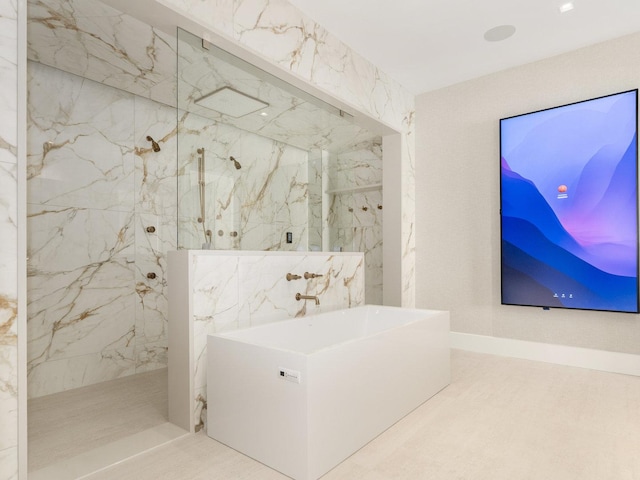 bathroom with a marble finish shower
