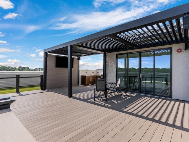 wooden terrace with a pergola