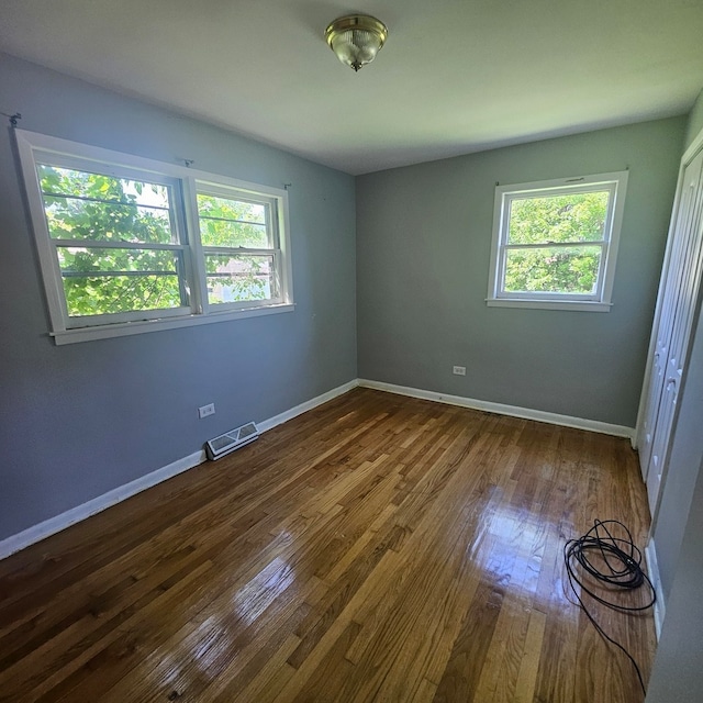 spare room featuring a wealth of natural light and dark wood-type flooring