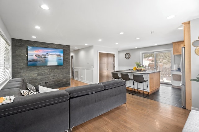 living room with hardwood / wood-style floors