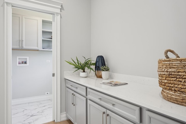 interior space with light stone counters