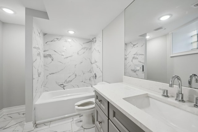 full bathroom featuring vanity, toilet, and shower / bath combination