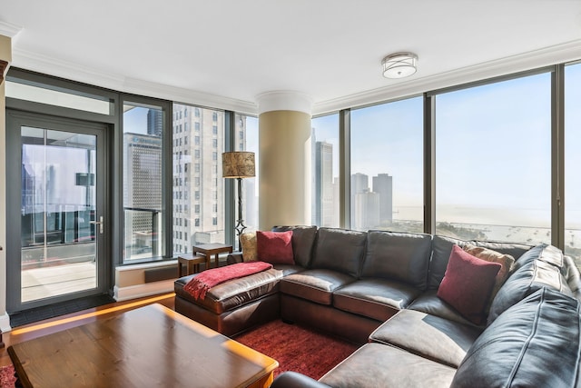 living room with hardwood / wood-style floors