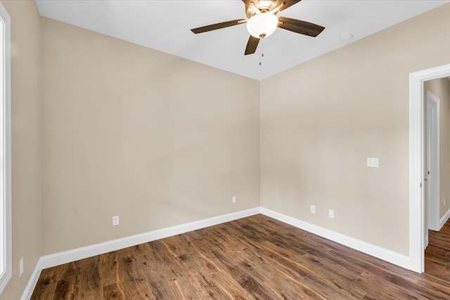 unfurnished room featuring ceiling fan and hardwood / wood-style floors