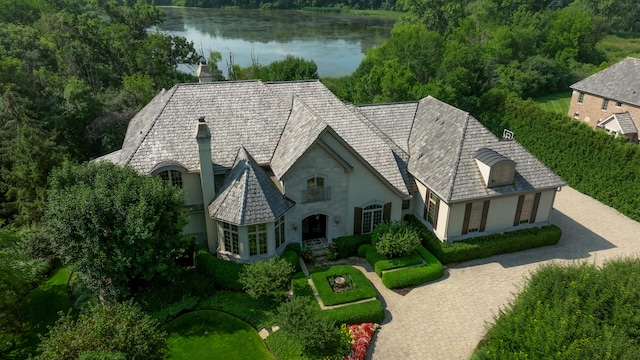 aerial view with a water view