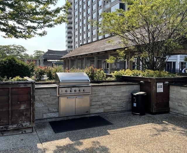 view of patio / terrace featuring area for grilling and a grill