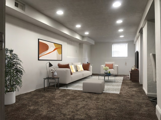 living room featuring carpet