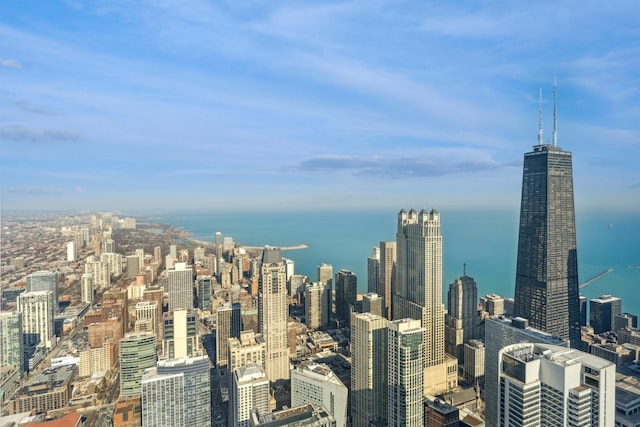 property's view of city featuring a water view