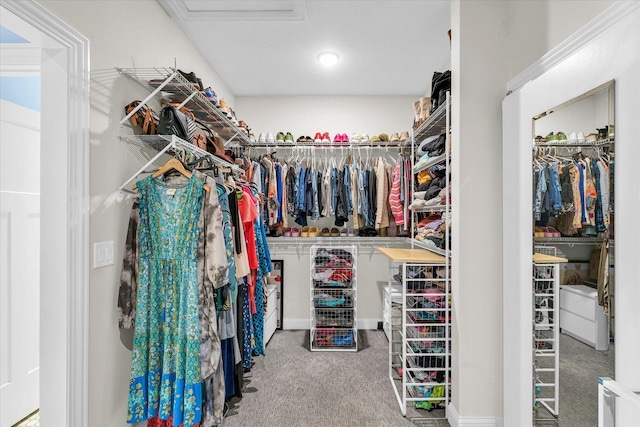 walk in closet with carpet