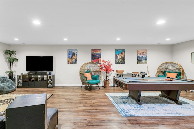 rec room featuring pool table and light wood-type flooring