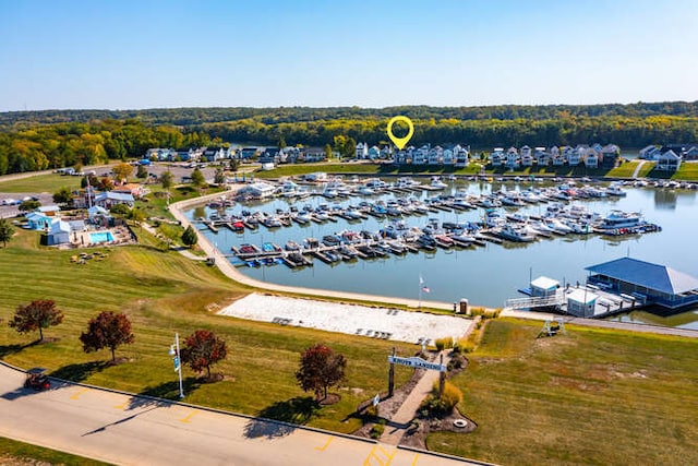 bird's eye view featuring a water view