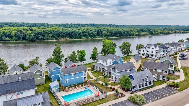 aerial view with a water view