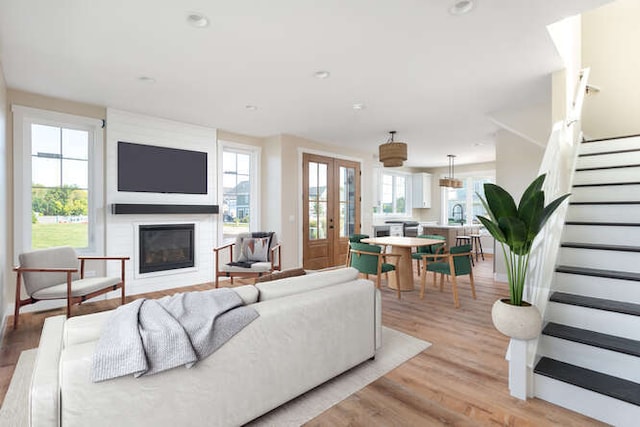 living room with light hardwood / wood-style flooring and a healthy amount of sunlight