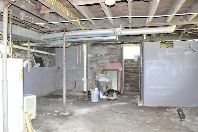 basement with water heater