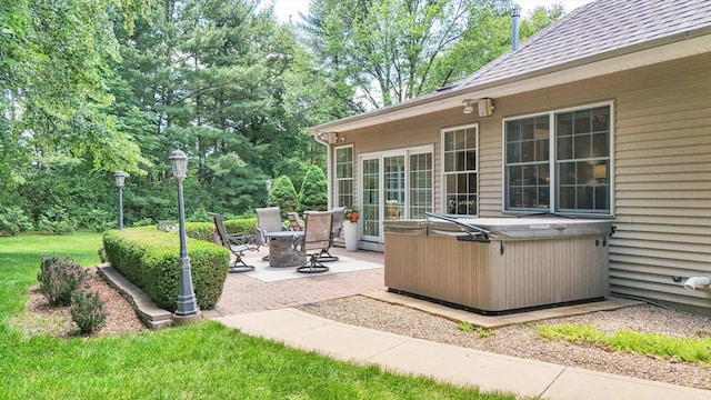 view of patio featuring a hot tub