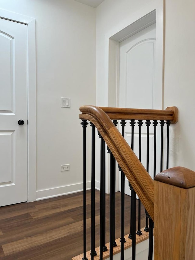 staircase featuring wood-type flooring