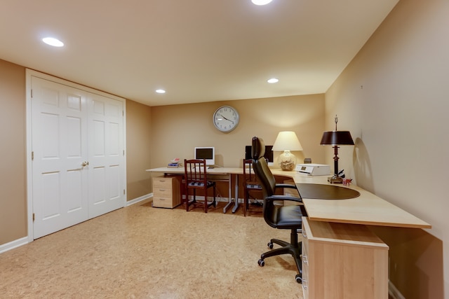 view of carpeted home office