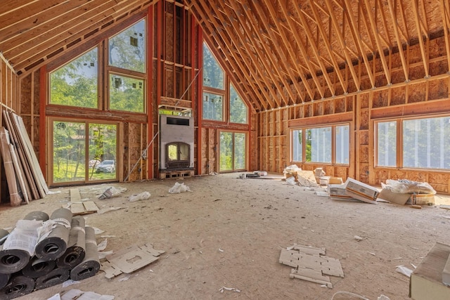 miscellaneous room featuring plenty of natural light and high vaulted ceiling