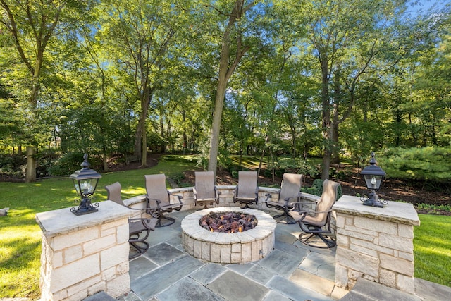 view of patio / terrace with a fire pit