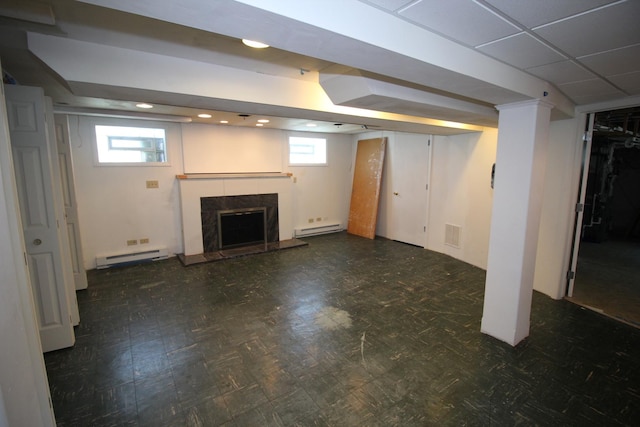 3415 W Maple St, Evergreen Park, IL 60805 - below grade area with baseboard heating, a fireplace, healthy amount of natural light, and recessed lighting