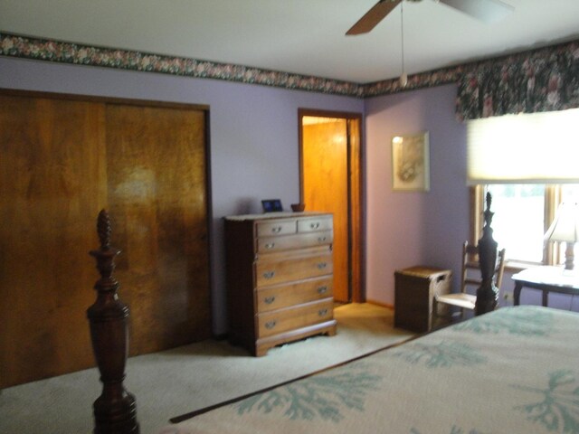 bedroom with carpet floors and ceiling fan