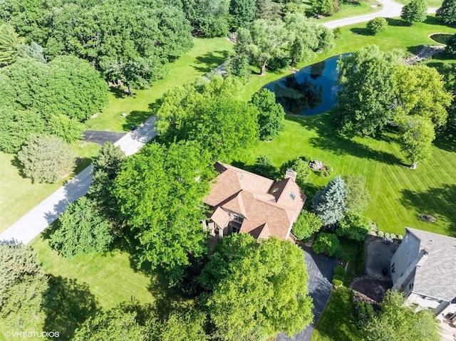 aerial view with a water view