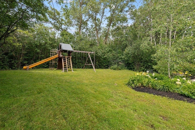 view of yard with a playground