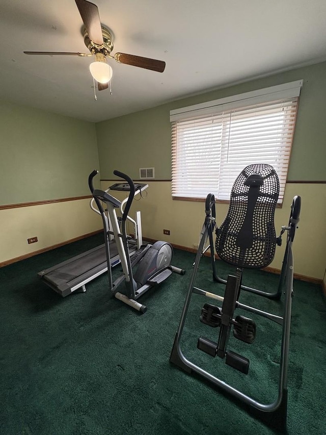 workout room with ceiling fan