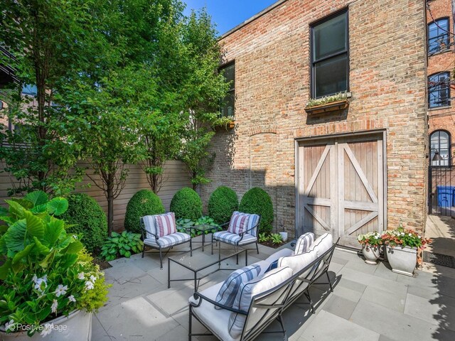 view of terrace featuring an outdoor hangout area