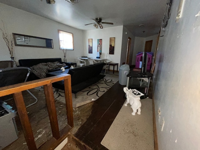 living room with ceiling fan