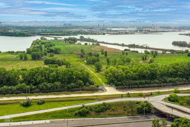 aerial view with a water view