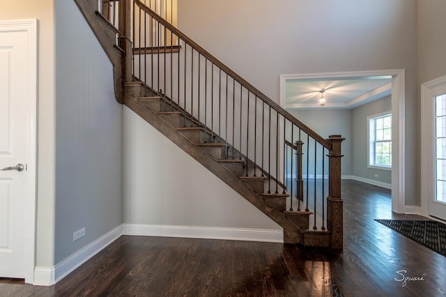 stairway featuring hardwood / wood-style floors