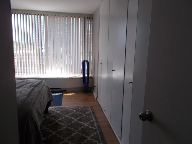 bedroom with wood-type flooring