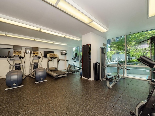 exercise room with expansive windows