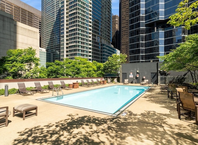 view of swimming pool with a patio area