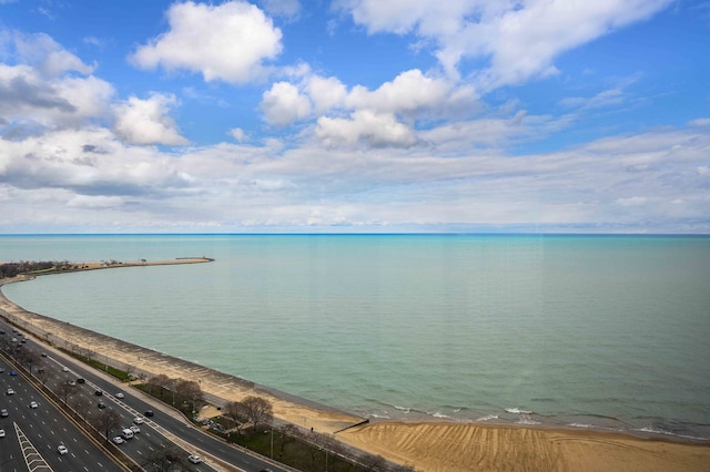 view of water feature with a view of the beach