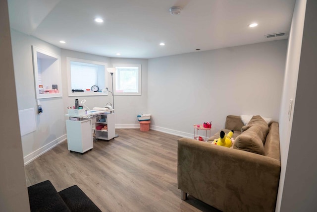 interior space with light hardwood / wood-style floors