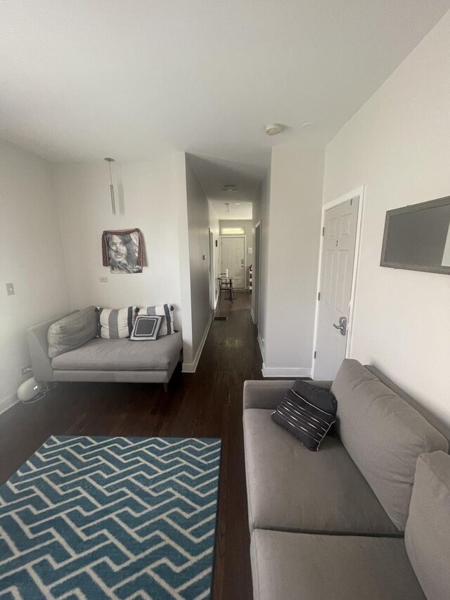 living room featuring dark wood-type flooring