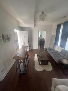 living room with dark wood-type flooring