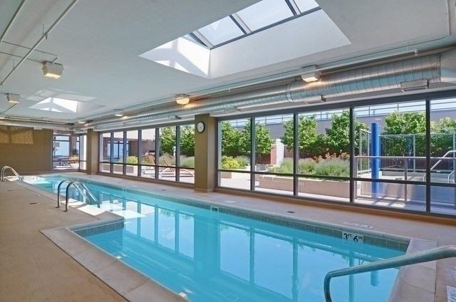 view of pool featuring a skylight