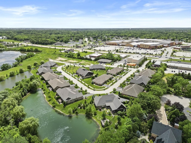 aerial view featuring a residential view and a water view