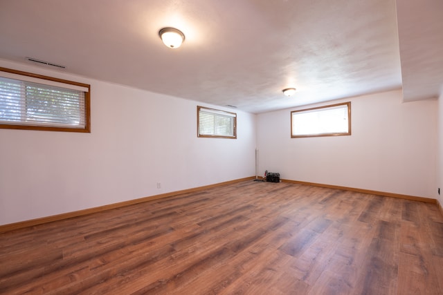 basement featuring wood-type flooring