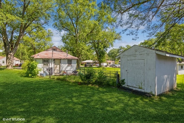 exterior space featuring a storage shed